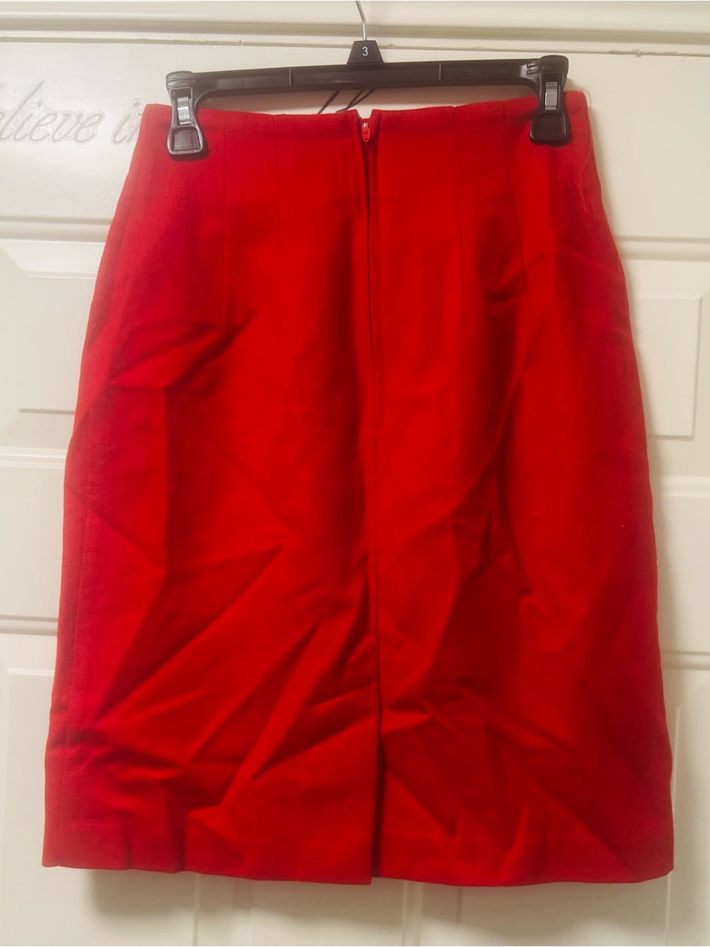 Bright Red Wool Classic Pencil Skirt (Bin 5-044) - Picture 2 of 6